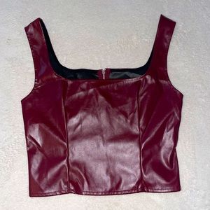 Vintage Faux Leather Bustier Crop Top